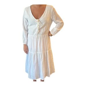 Joe Fresh Cotton Blend Tiered Lightweight Long Sleeves  Summer Midi Dress